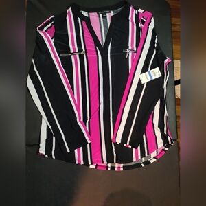 INC Striped Zip-Detail Blouse Top Women's Sz XL
